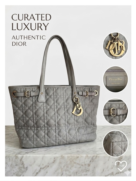 Dior Handbags - Dior Quilted Tote in Light Gray with Silver Charm
